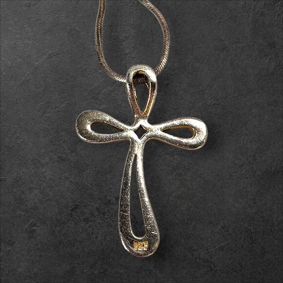 Vintage Sterling Silver Cross Pendant on Italy Snake Chain Necklace 925 Christ - Picture 3 of 7